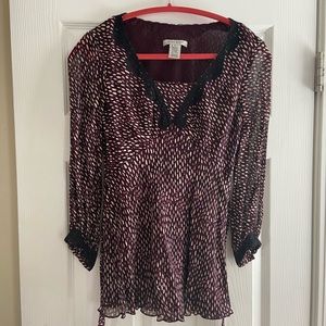Nine West 100% silk burgundy spotted blouse with lace 2